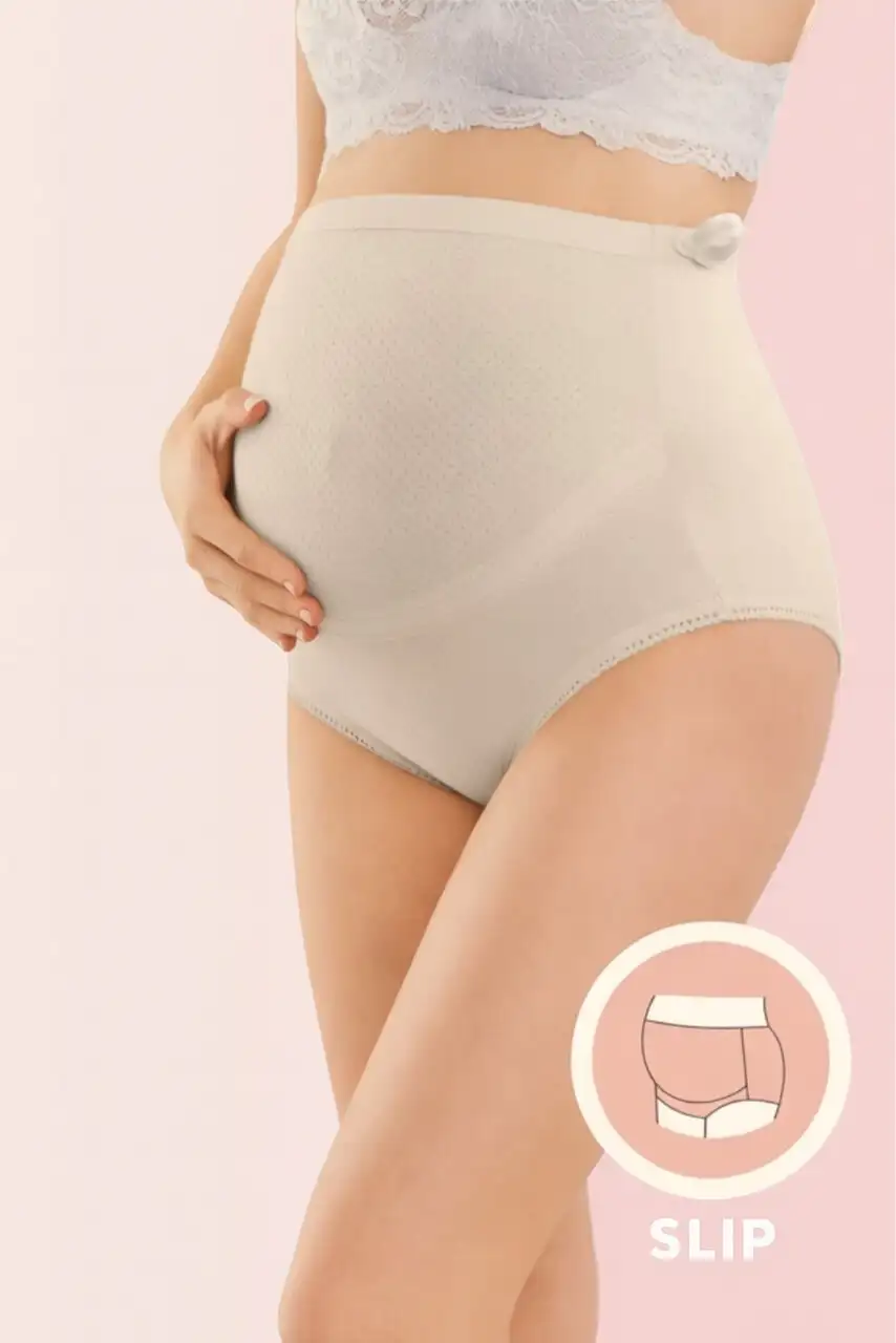 Majtki ciążowe bawełniane cool beige bezuciskowe regulowane