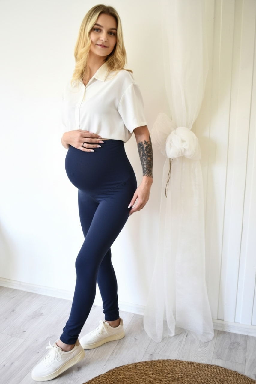 Granatowe legginsy ciążowe nieprześwitujące